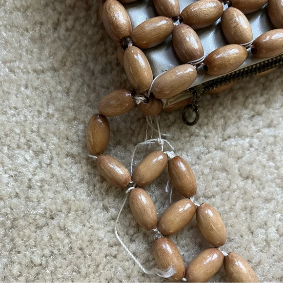 Vintage Small Tan Wooden Bead Japanese Purse - Made In Japan - GUC* (read) - Picture 6 of 11